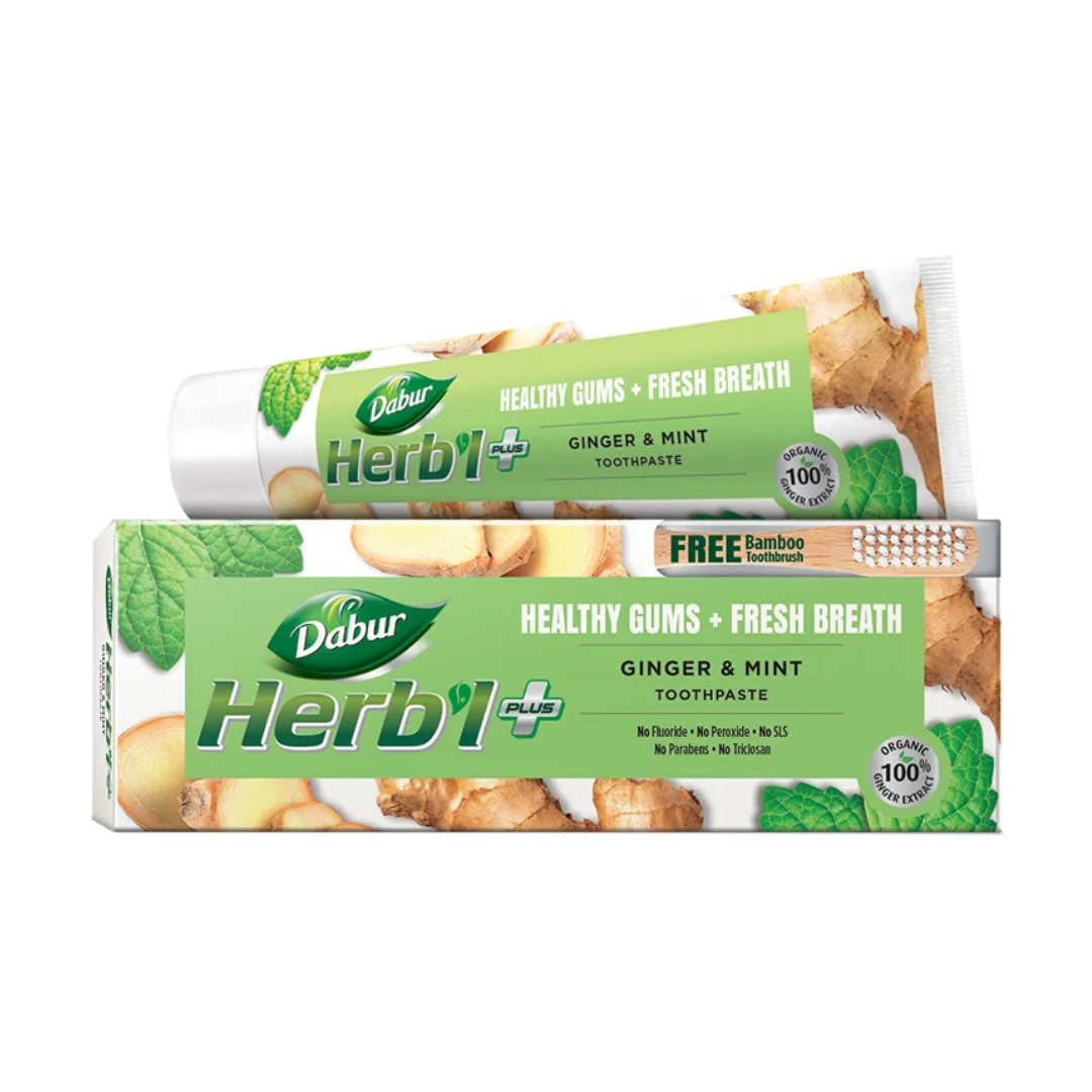 Dabur Herb'l Pasta Dental Ginger & Mint + Cepillo de Dientes 150 gr