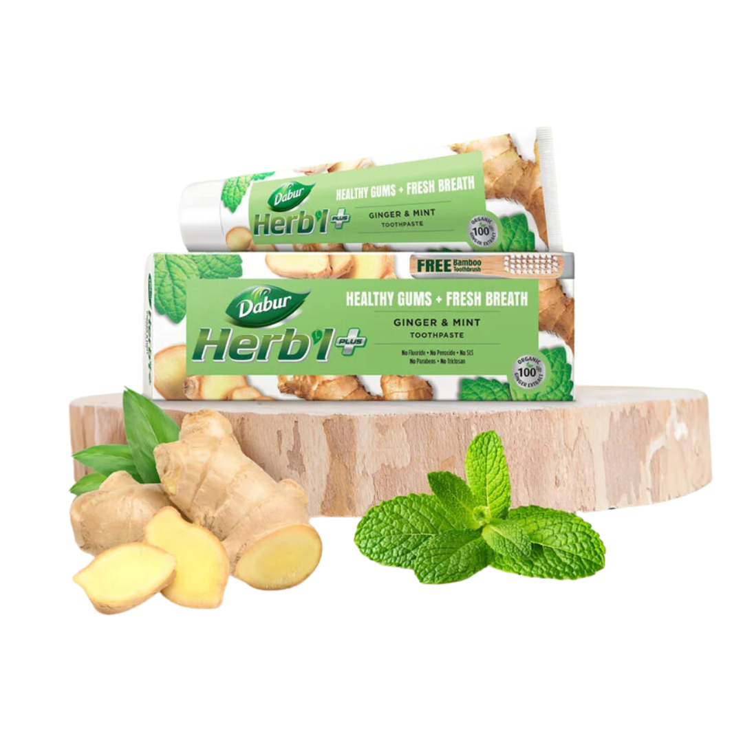 Dabur Herb'l Pasta Dental Ginger & Mint + Cepillo de Dientes 150 gr