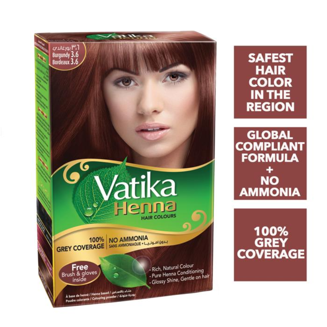 Vatika Henna Tintura Coloración Borgoña 6 Sachets