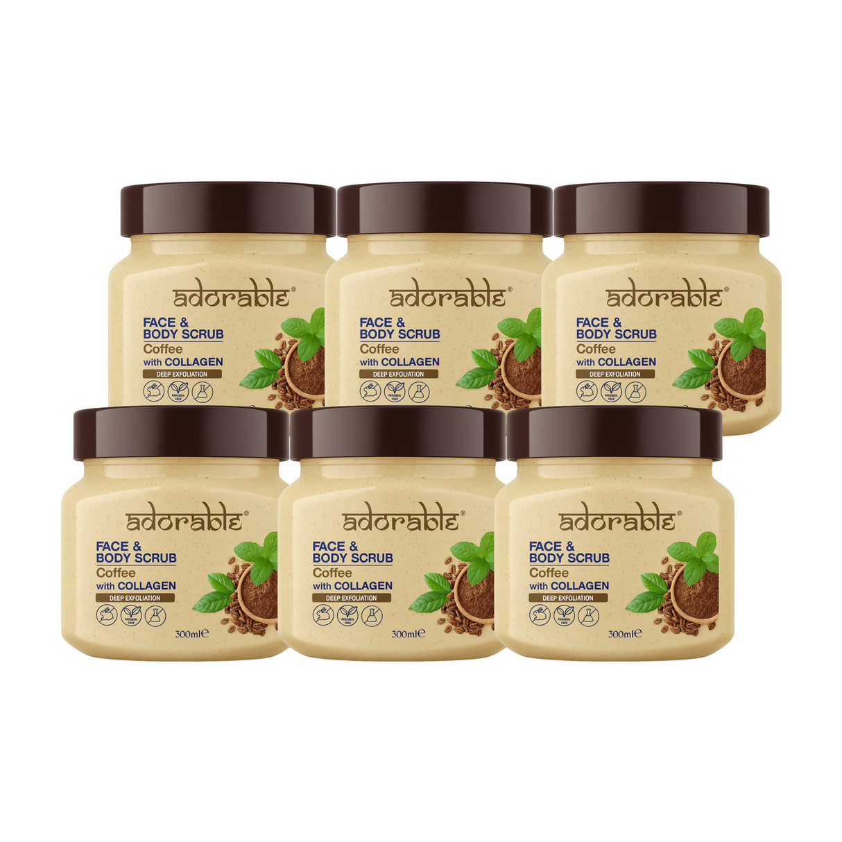 Pack Adorable 6 Exfoliantes Café & Colágeno 300 ml