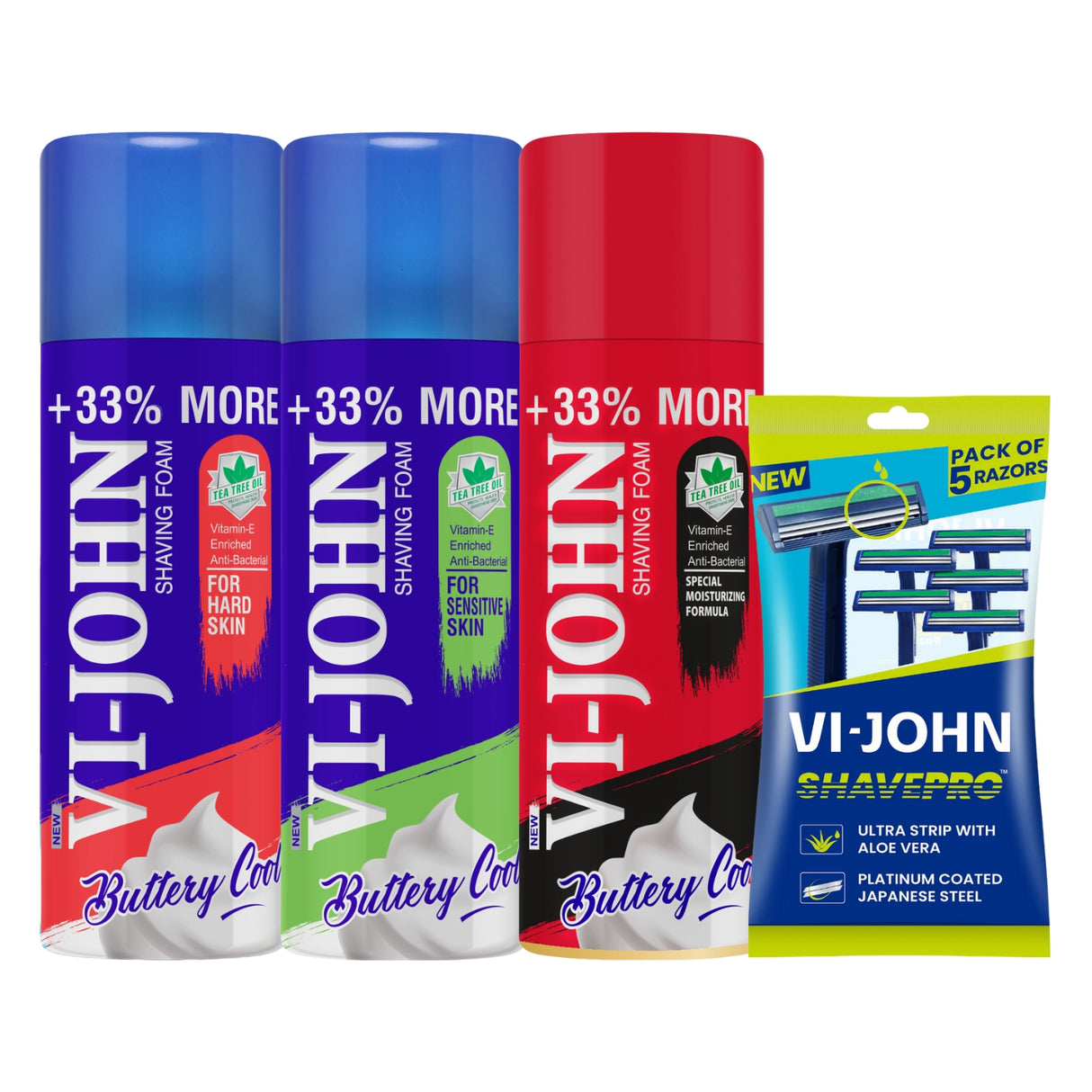 Pack 3 Espumas de Afeitar 400 gr + Maquina Desechable 5 Uds