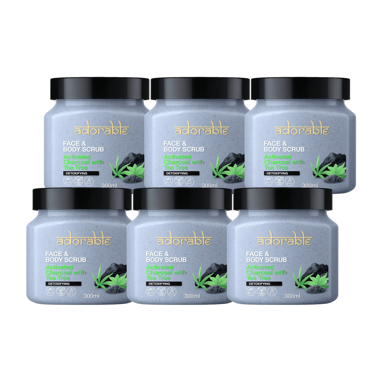 Pack Adorable 6 Exfoliantes Carbón Activo&Árbol de Té 300ml